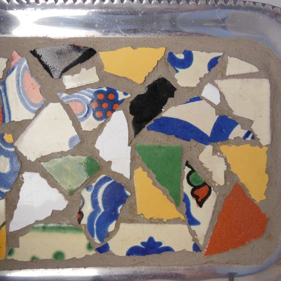 Serving tray, metal tray with tile mosaic water melon mosaic tray, 24 in. X 7 in - Picture 11 of 12